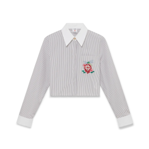 Cotton Pinstripe Embroidered Cropped Shirt