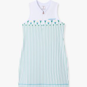 White Floral Stripe Sporty Tennis Mini Dress
