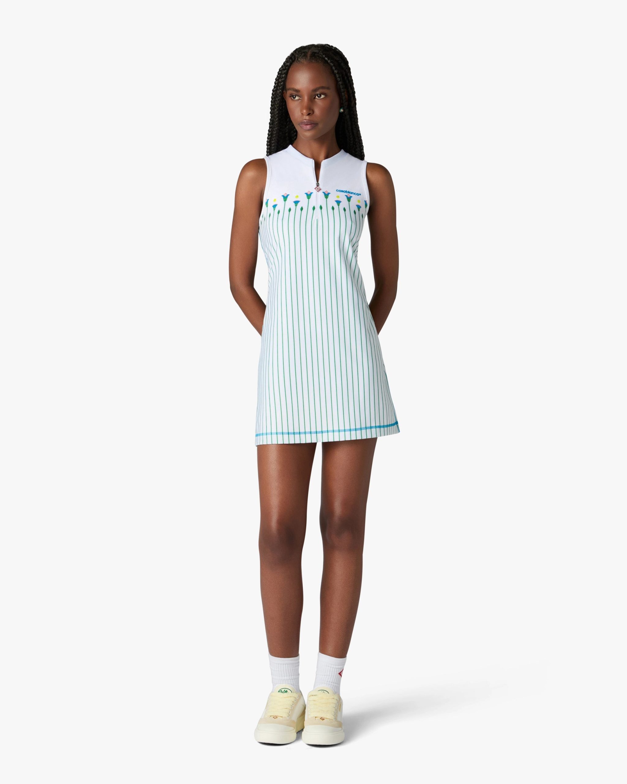White Floral Stripe Sporty Tennis Mini Dress - Image 2