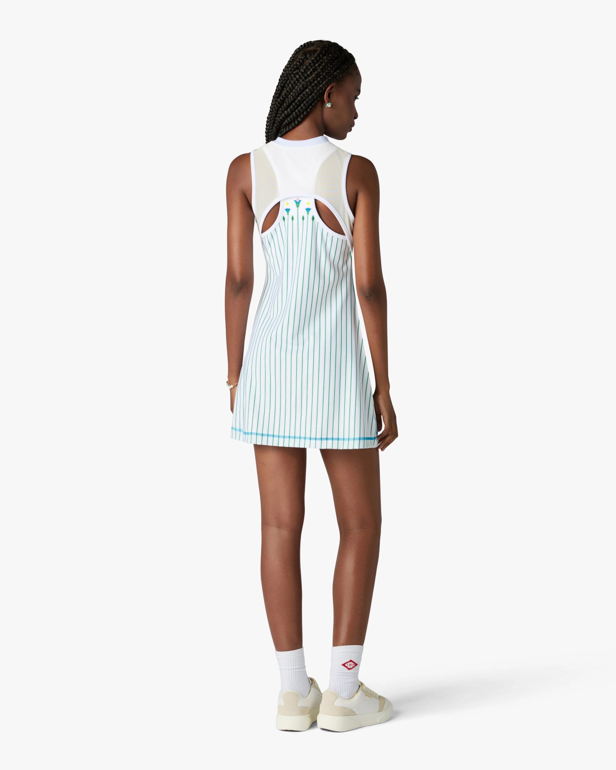 White Floral Stripe Sporty Tennis Mini Dress - Image 3