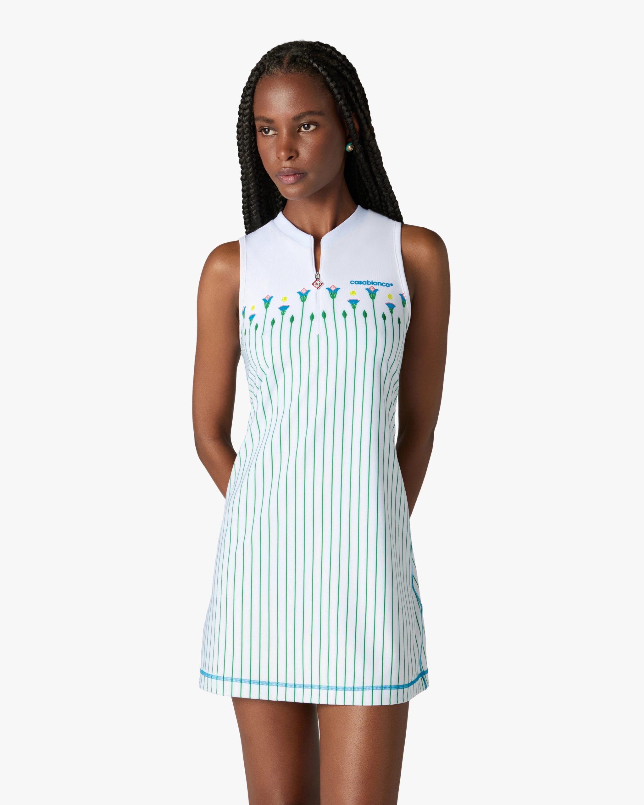 White Floral Stripe Sporty Tennis Mini Dress - Image 4