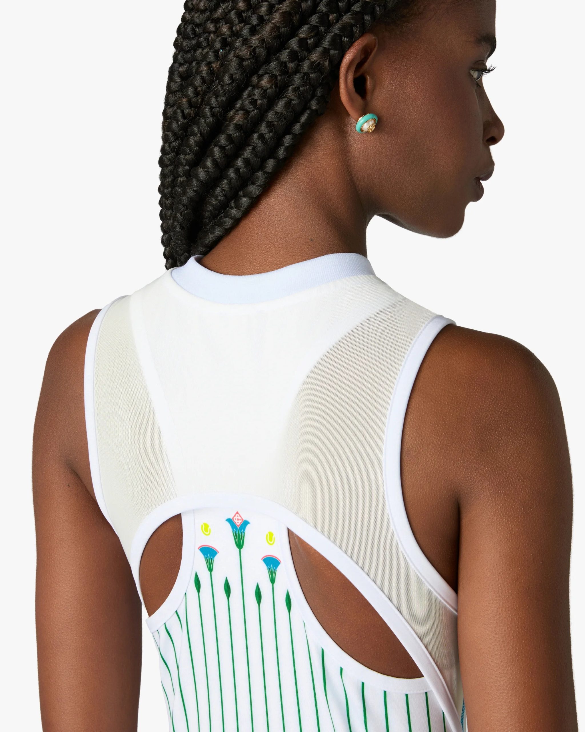 White Floral Stripe Sporty Tennis Mini Dress - Image 5
