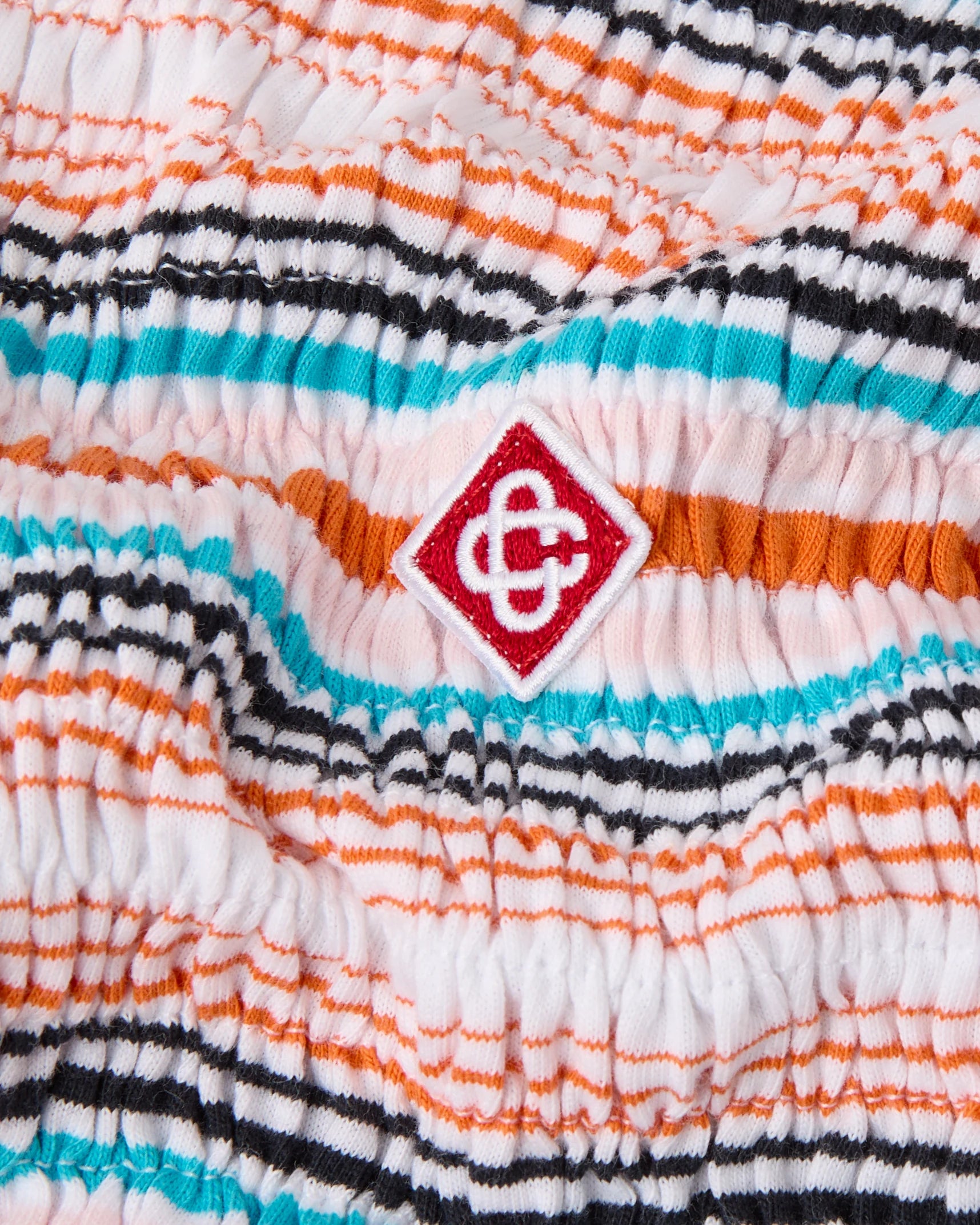 Multicolour Striped Shirred Short Sleeve Polo Shirt - Image 6