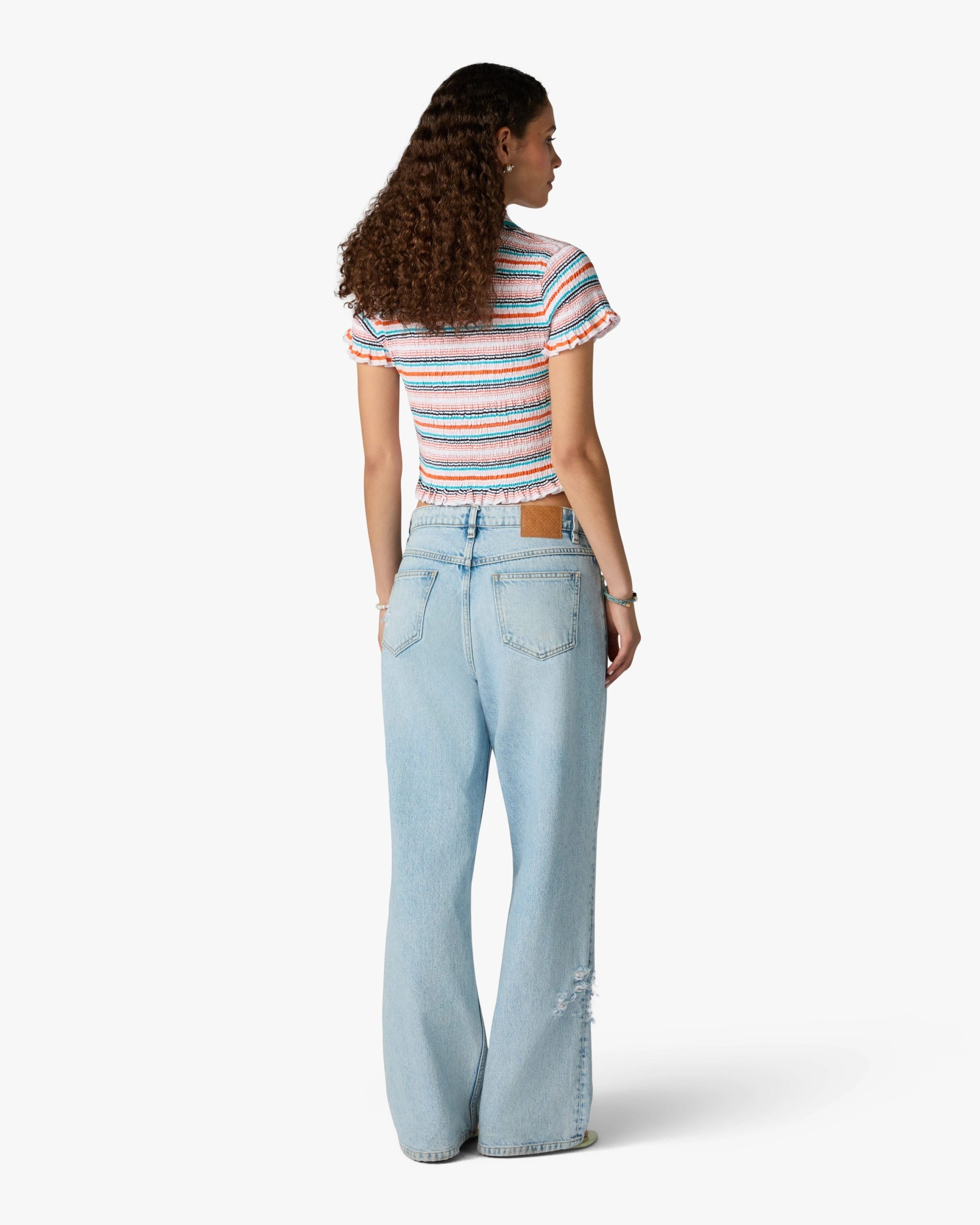 Multicolour Striped Shirred Short Sleeve Polo Shirt - Image 3