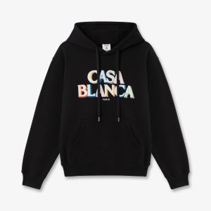Black Stacked Logo Embroidered Hooded Sweatshirt