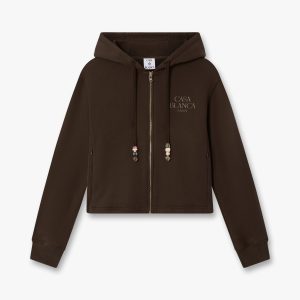 Dark Brown Cropped Zip-Up Hooded Sweatshirt