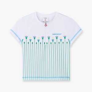 White Floral Stripe Sporty Quarter Zip Tennis Top