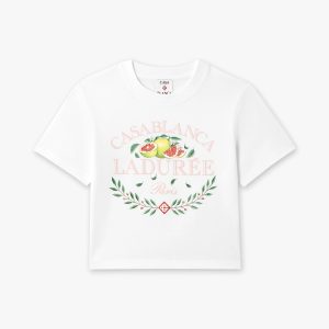 White Laduree x Casablanca Cropped Baby Short Sleeve T-Shirt