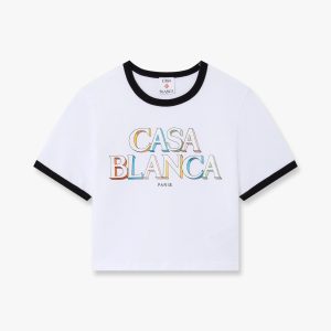 White Stacked Logo Cropped Baby Short Sleeve T-Shirt