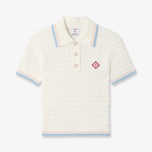 White Boucle Tennis Short Sleeve Polo Shirt
