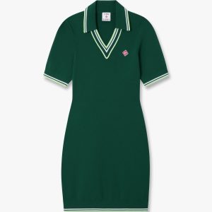 Green V-Neck Polo Mini Dress