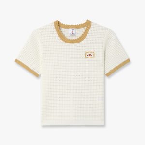White Lace Tuck Stitch Short Sleeve Top