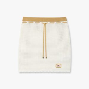 White Lace Tuck Stitch Mini Skirt