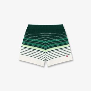 White & Green Boucle Stripe Shorts