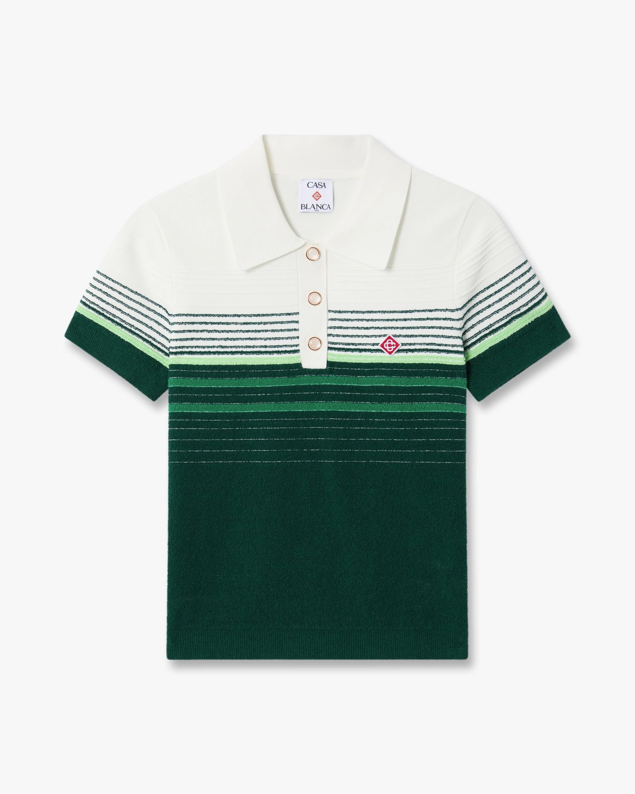White & Green Boucle Stripe Short Sleeve Polo Shirt