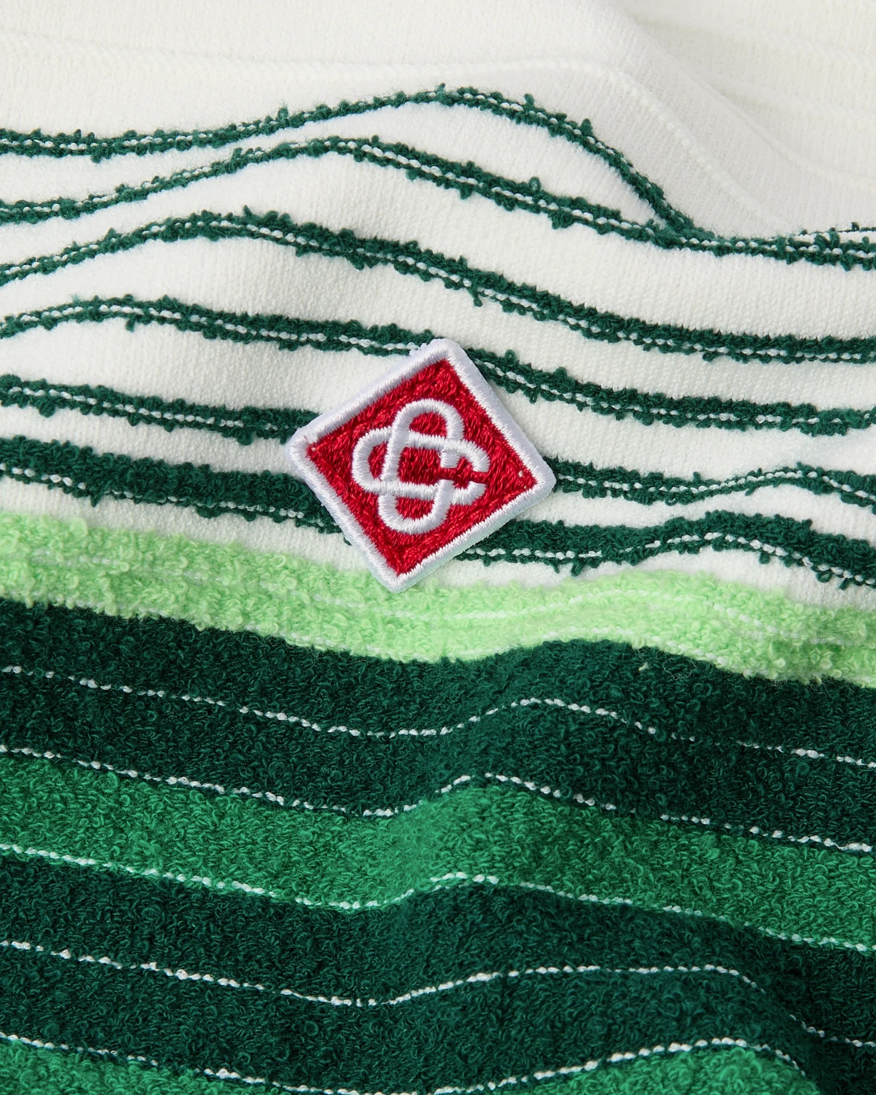 White & Green Boucle Stripe Short Sleeve Polo Shirt - Image 7
