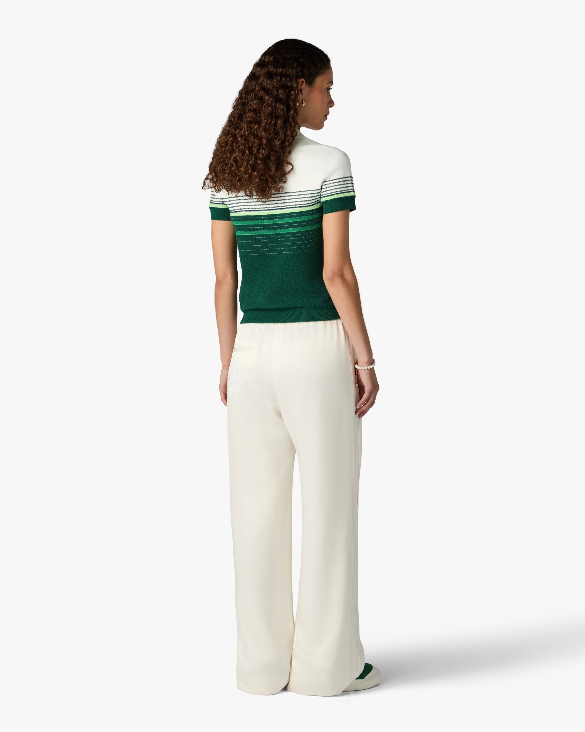 White & Green Boucle Stripe Short Sleeve Polo Shirt - Image 3