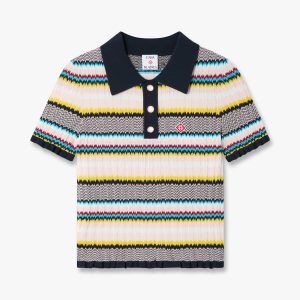 Multicolour Knit Chevron Short Sleeve Polo Shirt