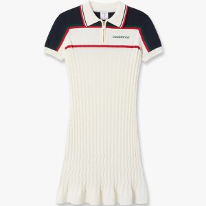 Cream & Navy Knit Tennis Polo Mini Dress