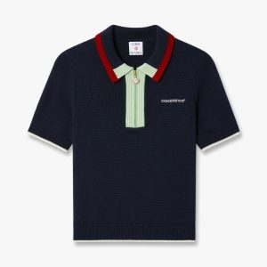 Navy Merino Short Sleeve Polo Shirt