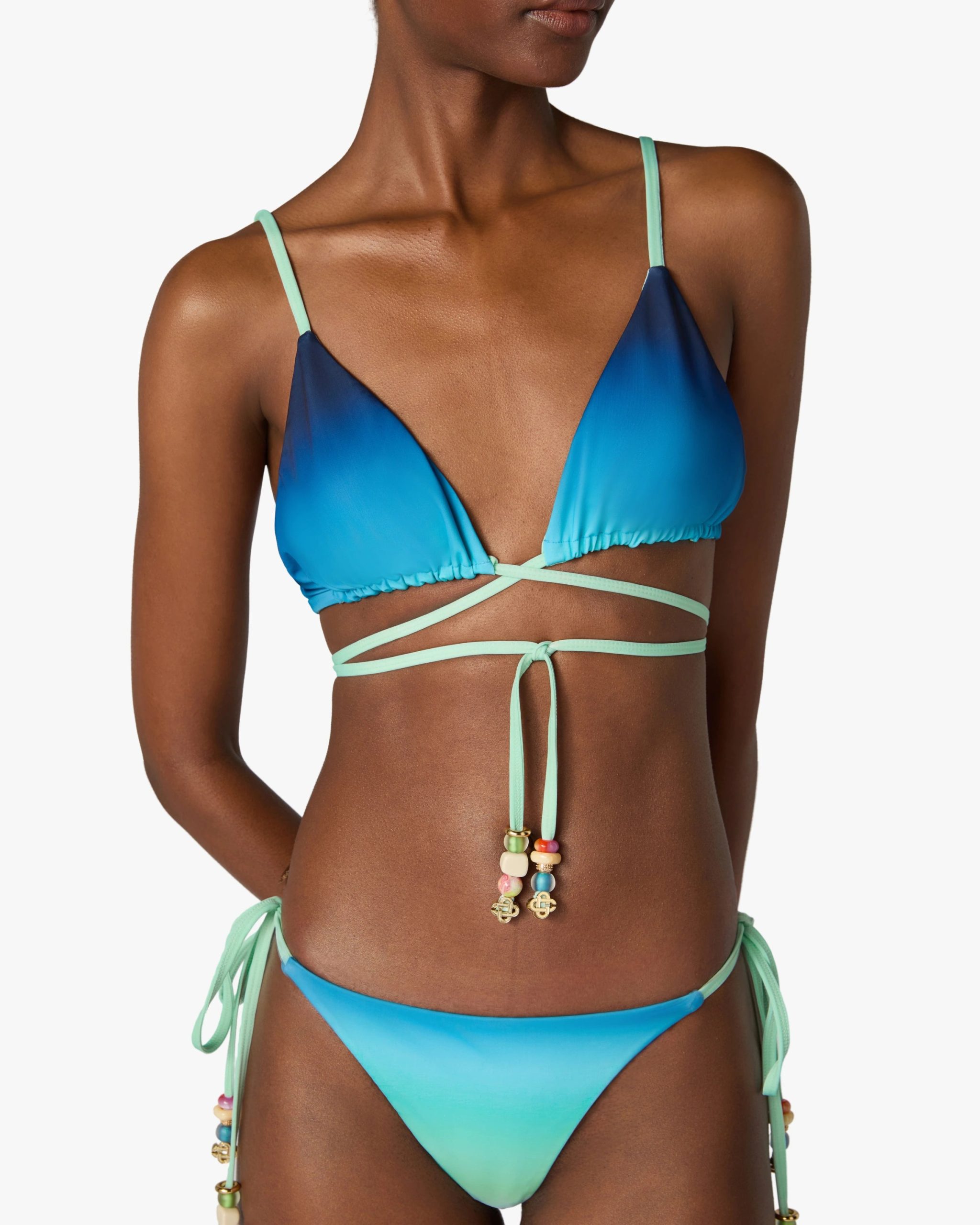 Blue & Green Gradient String Beaded Bikini Top - Image 4