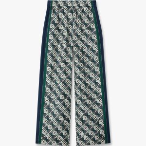 Green & Navy Check Monogram Silk Trousers
