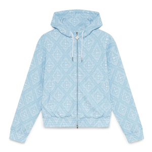 Pale Blue and White Jacquard Hooded Sweatshirt