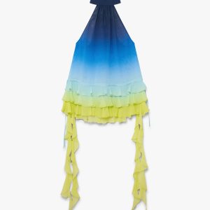 Blue Silk Gradient Double Georgette Ruffle Dress