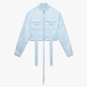 Blue Nuntucket Cropped Satin Bomber Jacket