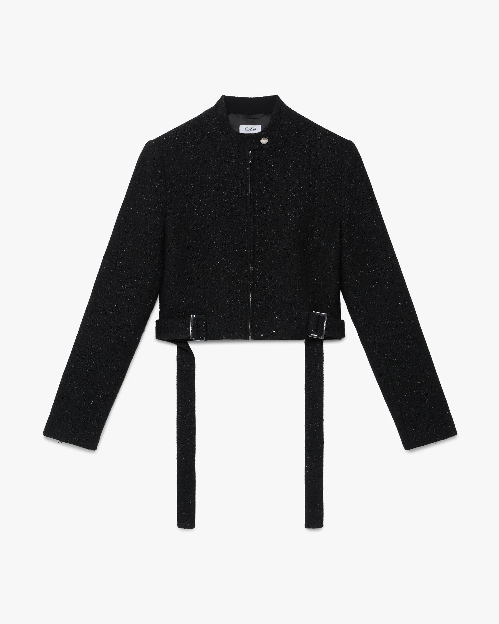 Black Sequin Tweed Cropped Jacket