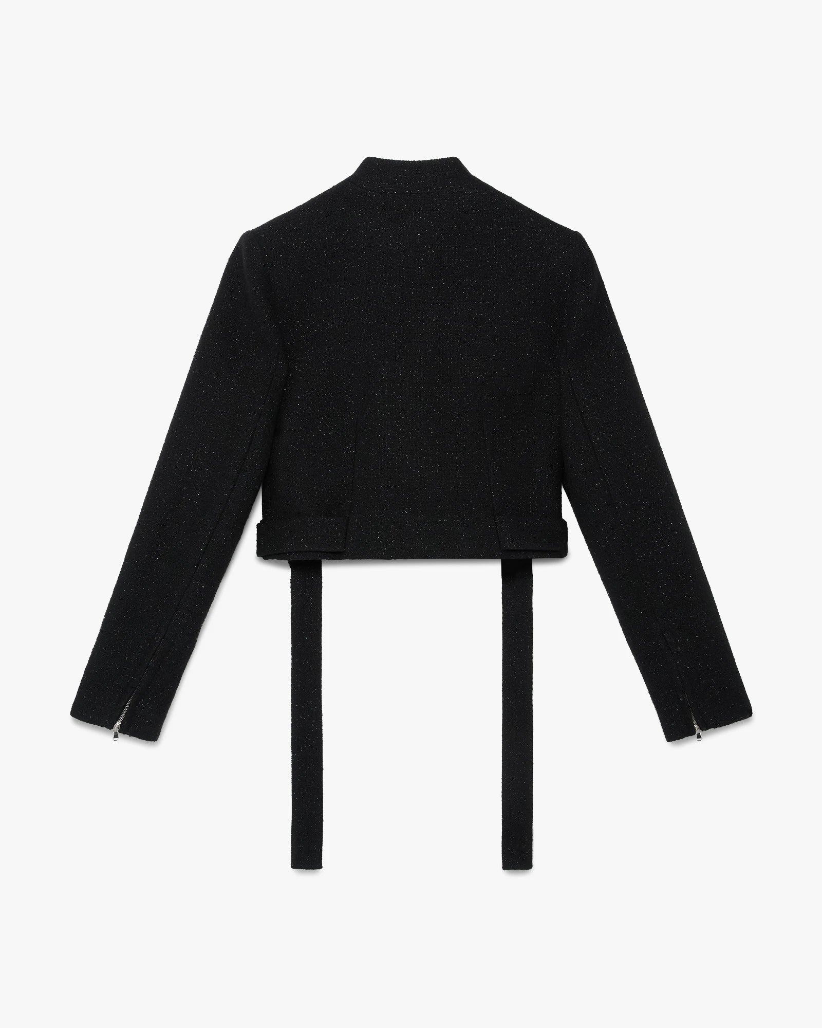 Black Sequin Tweed Cropped Jacket - Image 2