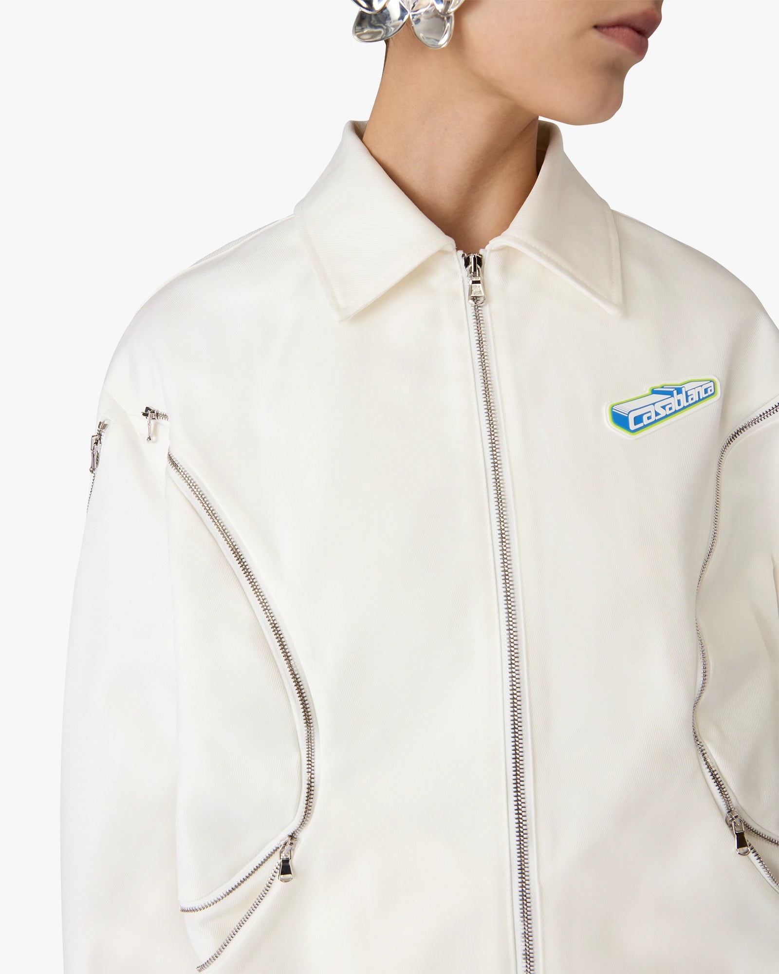 White Zip Cotton Drill Jacket - Image 5