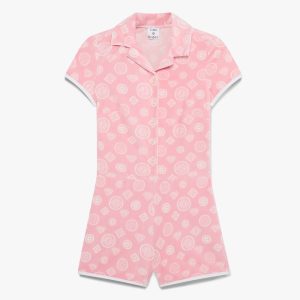 Pink Velour Monogram Playsuit