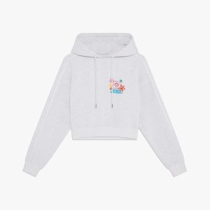 Grey Embroidered Cropped Hooded Sweatshirt