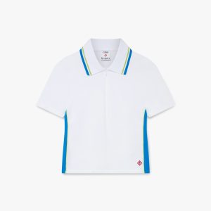 White & Blue Pique Cut-Out Polo Shirt