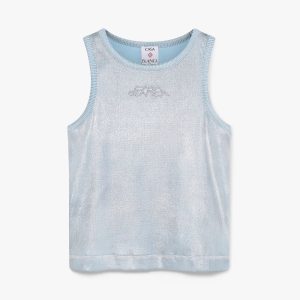 Blue & Silver Plated Ribbed Tank Top