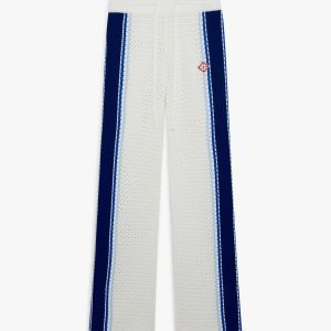 White & Blue Striped Mesh Trousers