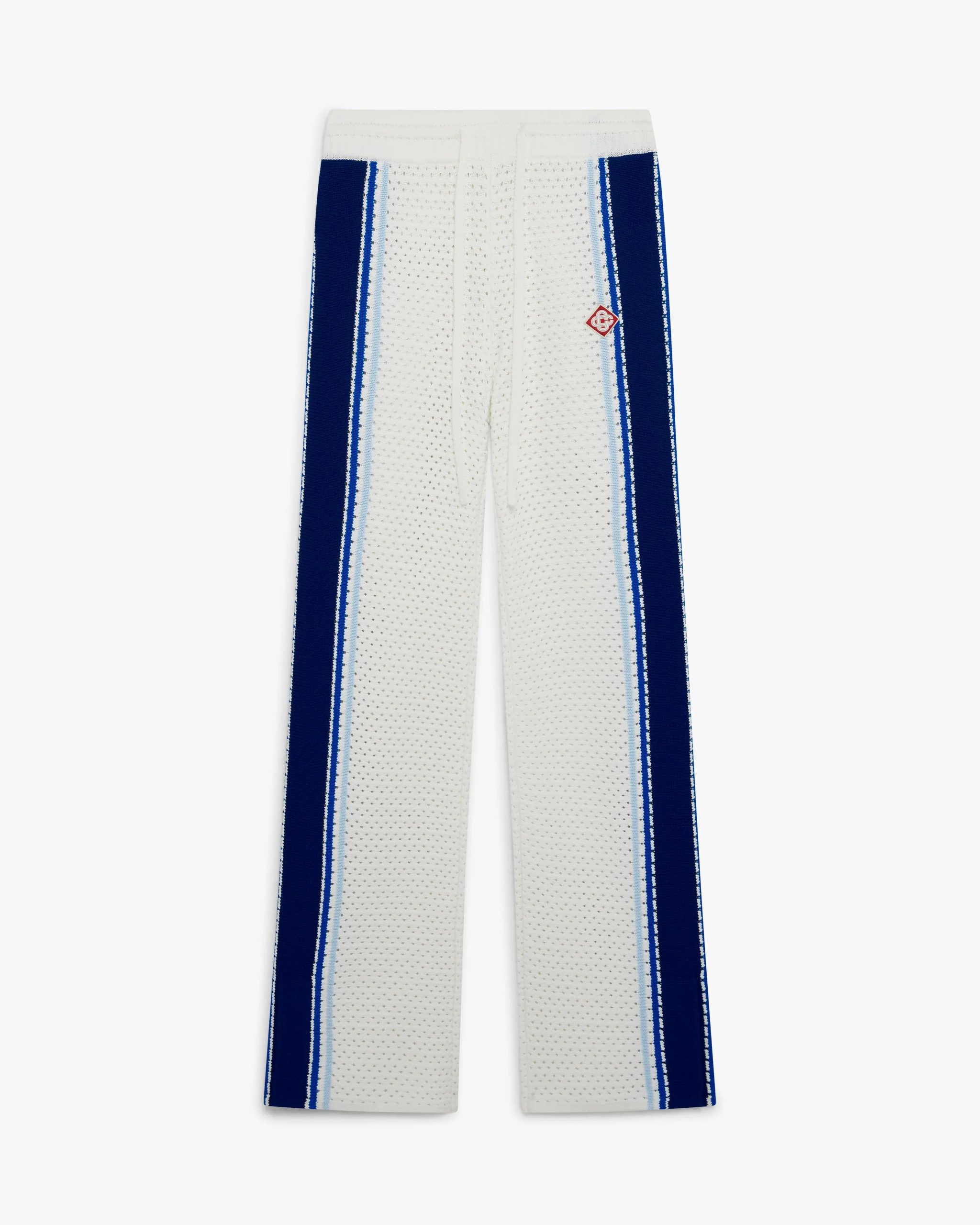 White & Blue Striped Mesh Trousers