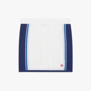 White & Blue Striped Mesh Mini Skirt