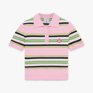 Pink & Green Striped Fitted Polo Shirt