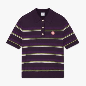 Purple & Green Striped Fitted Polo Shirt