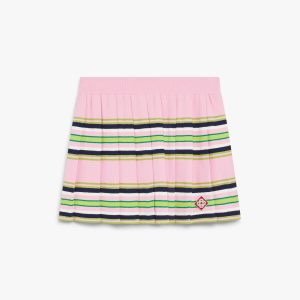 Pink & Green Striped Pleated Mini Skirt