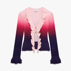 Pink Gradient Ruffle Long Sleeve Top