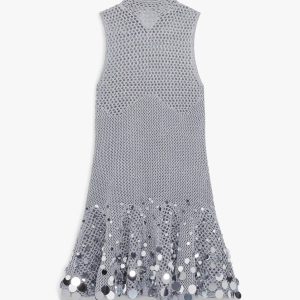 Silver Crochet Mirror Mini Dress