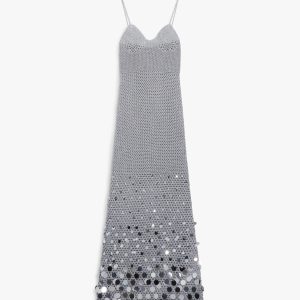 Silver Crochet Mirror Maxi Dress