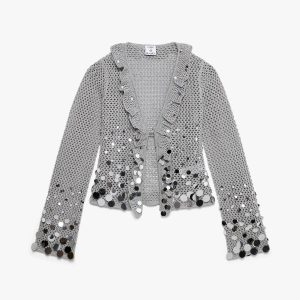 Silver Crochet Mirror Long Sleeve Top