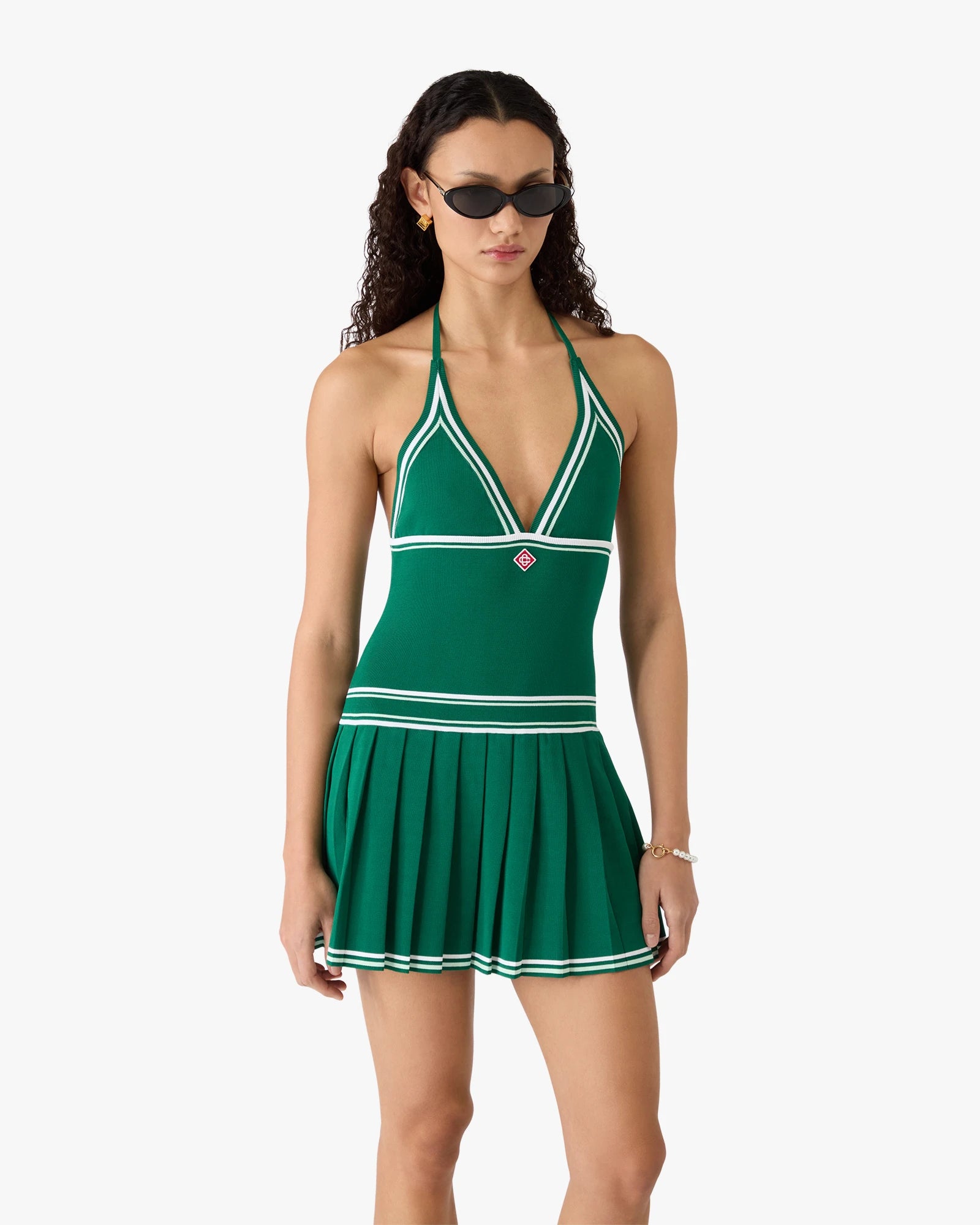 Green Pleated Halter Mini Dress - Image 4