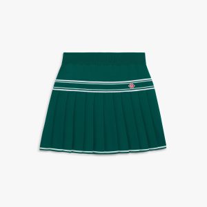Green Pleated Knit Mini Skirt