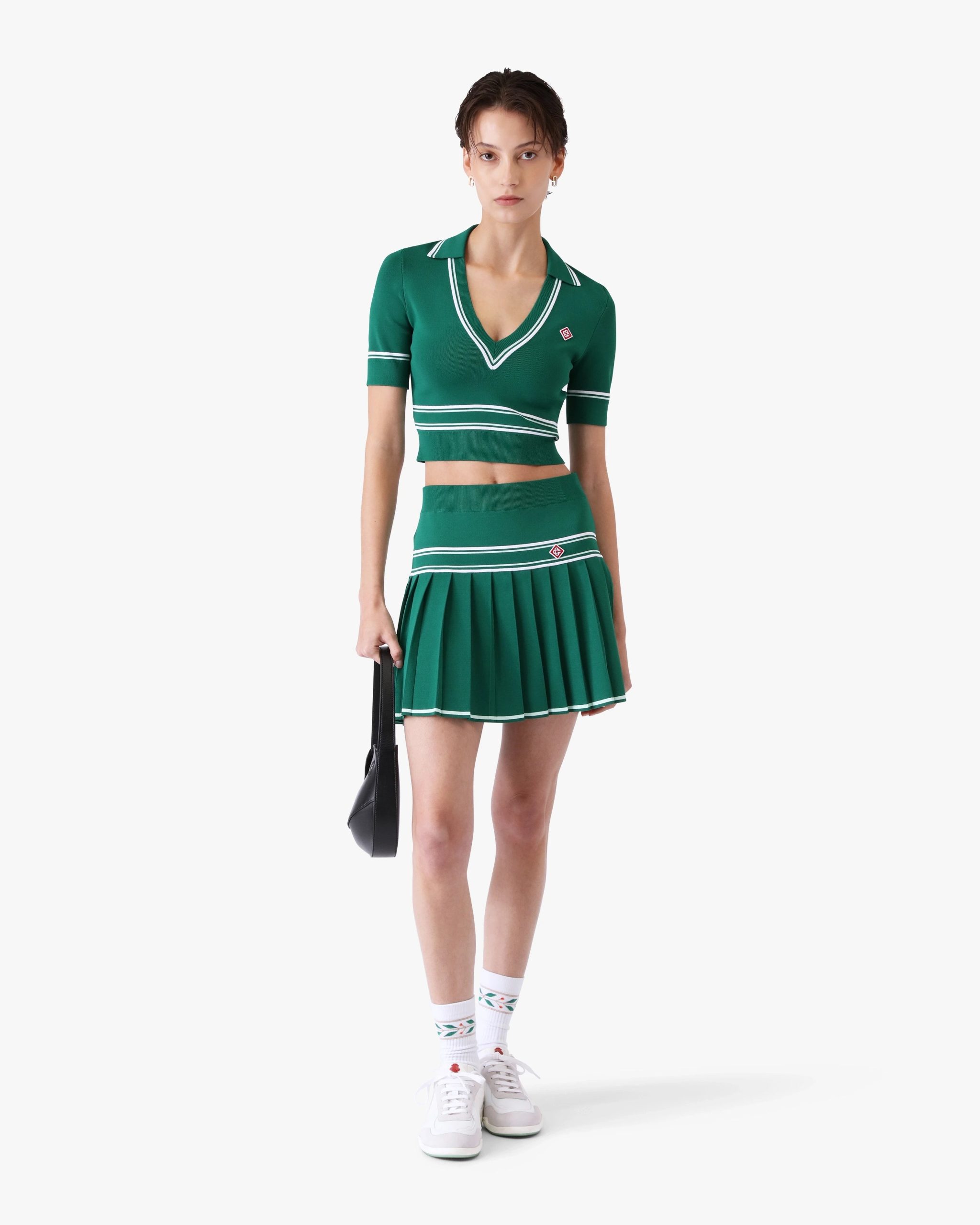 Green Pleated Knit Mini Skirt - Image 2