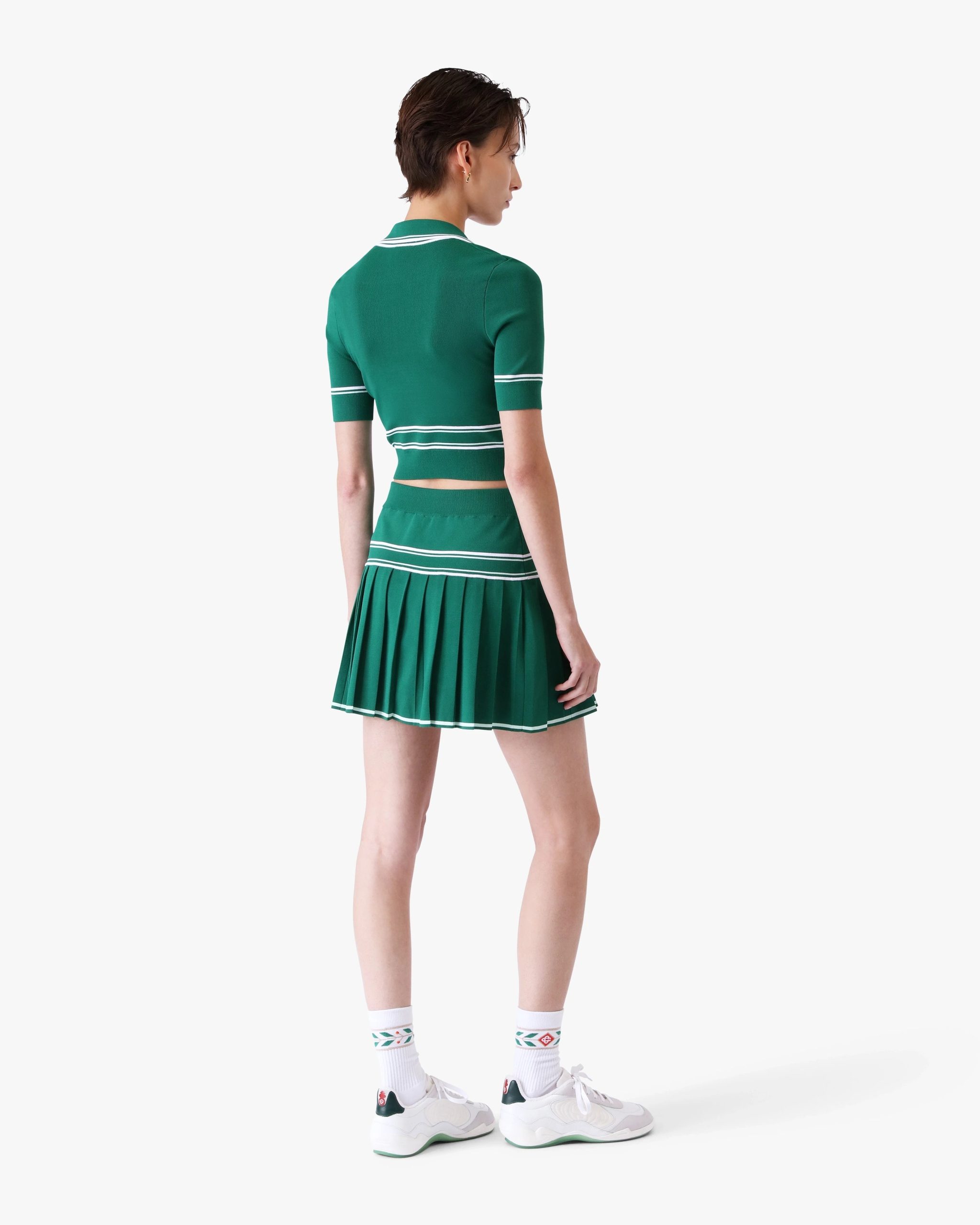 Green Pleated Knit Mini Skirt - Image 3